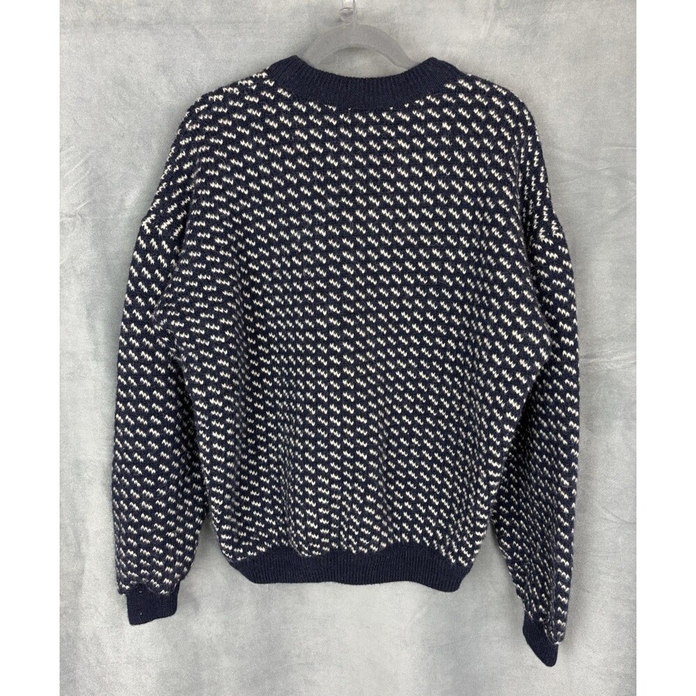 Vintage LL Bean Norwegian Birdseye Fair Isle Fisherman Wool Sweater Size L Blue - Picture 3 of 13